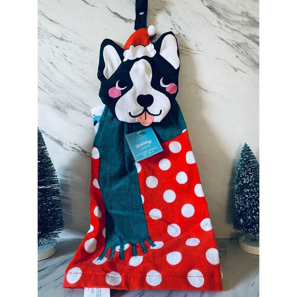 St. Nicholas Square Red Dog Tie-Top Kitchen Towel 2-pk NEW - Picture 2 of 8